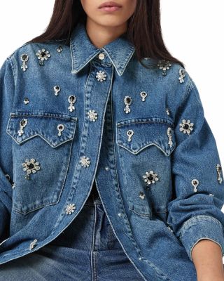 Enna Brooch Embellished Denim Shirt
