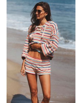 Amiya Watercolor Stripe Swim Cover-Up Shorts 