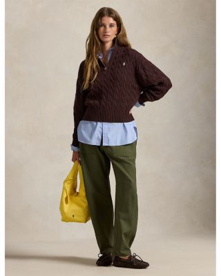 Cable Knit Cotton Quarter Zip Sweater