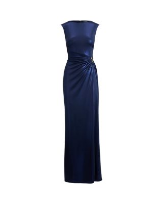 Buckle Trim Metallic Jersey Gown