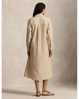 Striped Cotton Linen Drawcord Shirtdress