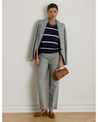 Striped Rib Knit Cotton Crewneck Sweater