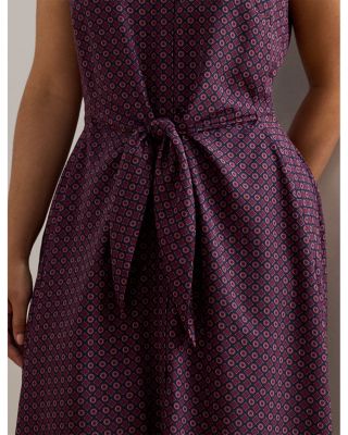 Print Tie Front Crepe Sleeveless Dress