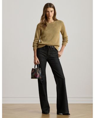 Metallic Cotton Blend Crewneck Sweater