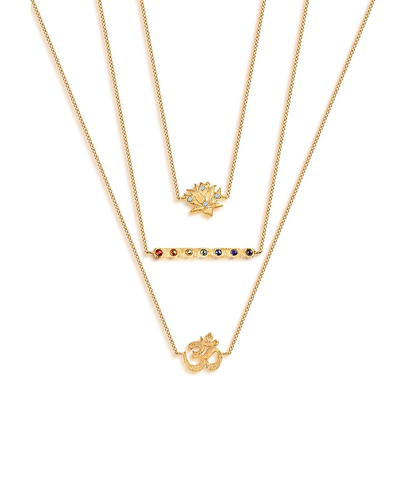 Karma and Luck Aligned in Serenity Lotus Om Triple Layer Chakra Necklace