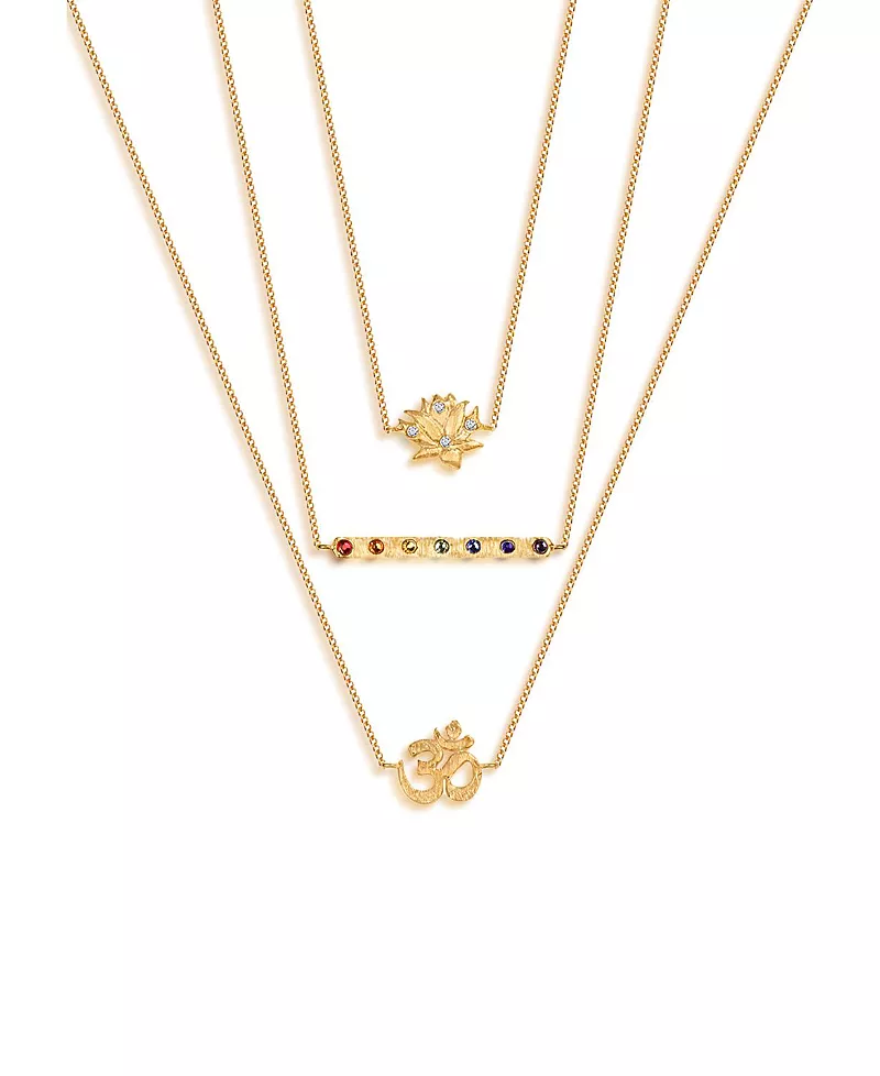 Karma and Luck Aligned in Serenity Lotus Om Triple Layer Chakra Necklace