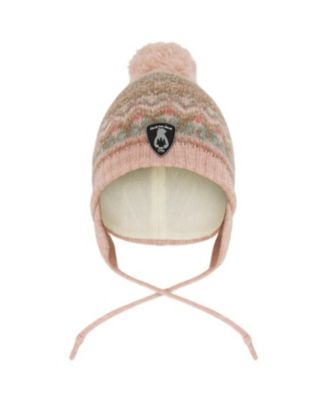 Girls' Lined Knit Pompom Hat with Ear Flaps - Baby