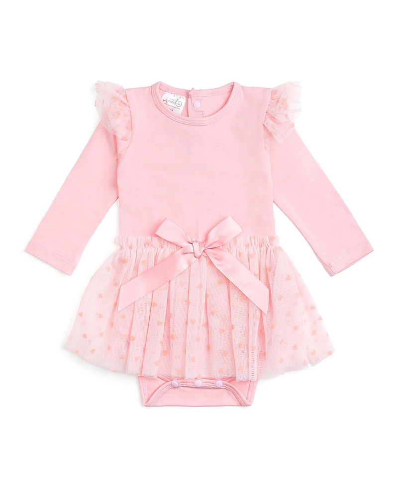 Sweet Wink Girls' Flocked Heart Valentine's Day Tiered Long Sleeve Tutu Bodysuit - Baby