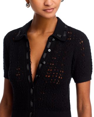 Ninette Pointelle Grosgrain Short Sleeve Cardigan