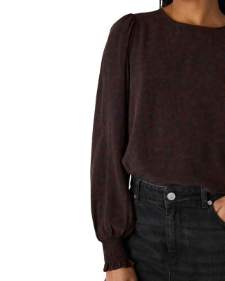 Leopard Shirred Cuff Blouse