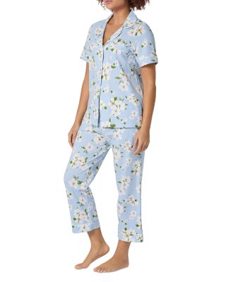 Pink Short Sleeve Classic Stretch Jersey Cropped Pajama Set in Bunny Blooms