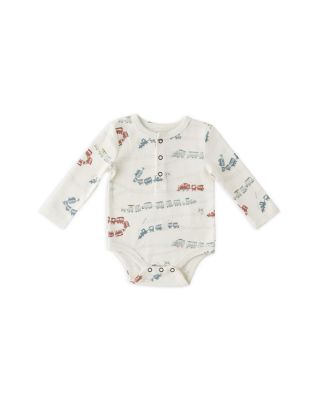 Unisex Henley Long Sleeved One Piece Printed Bodysuit - Baby