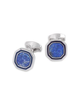 Octagon White Bronze Plated & Blue Lapis Cufflinks