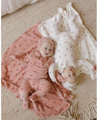 Unisex Velour Leaf Pattern Collection Footie + Bonnet - Baby