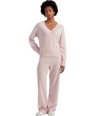  Women's V Neck Wool Cashmere Slouchy Lightweight Sweater