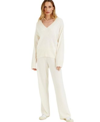  Women's V Neck Wool Cashmere Slouchy Lightweight Sweater