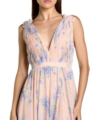  Pleated Chiffon Sleeveless V-Neck Gown