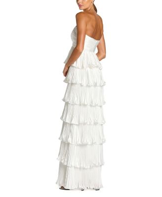  Pleated Charmeuse Strapless Tiered Ruffle Gown