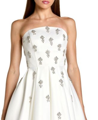  Crystal Embellished Strapless Satin A-Line Dress