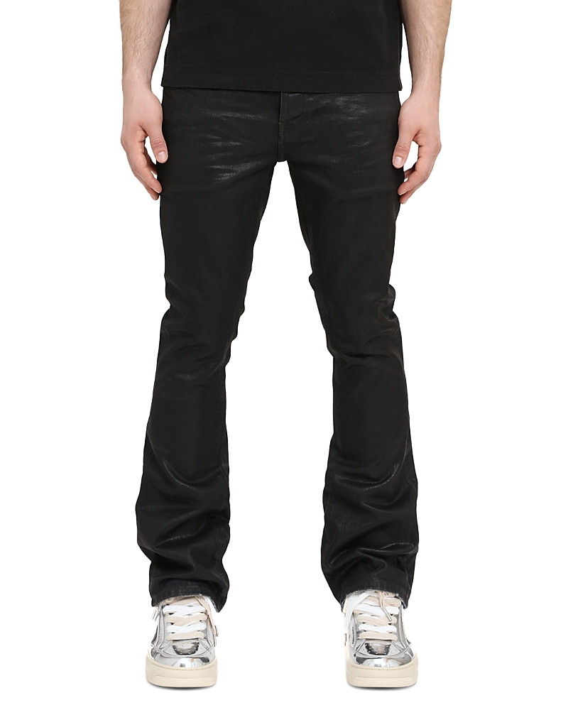 Purple Brand Coated Indigo Flare Jeans in Black