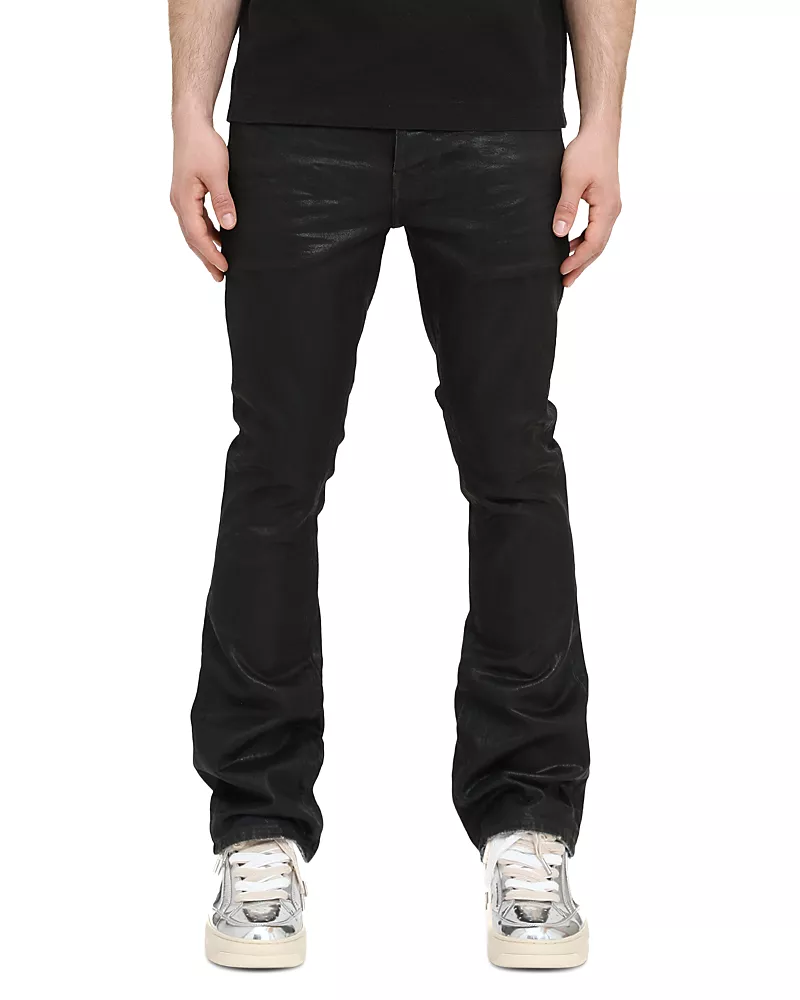Purple Brand Coated Indigo Flare Jeans in Black