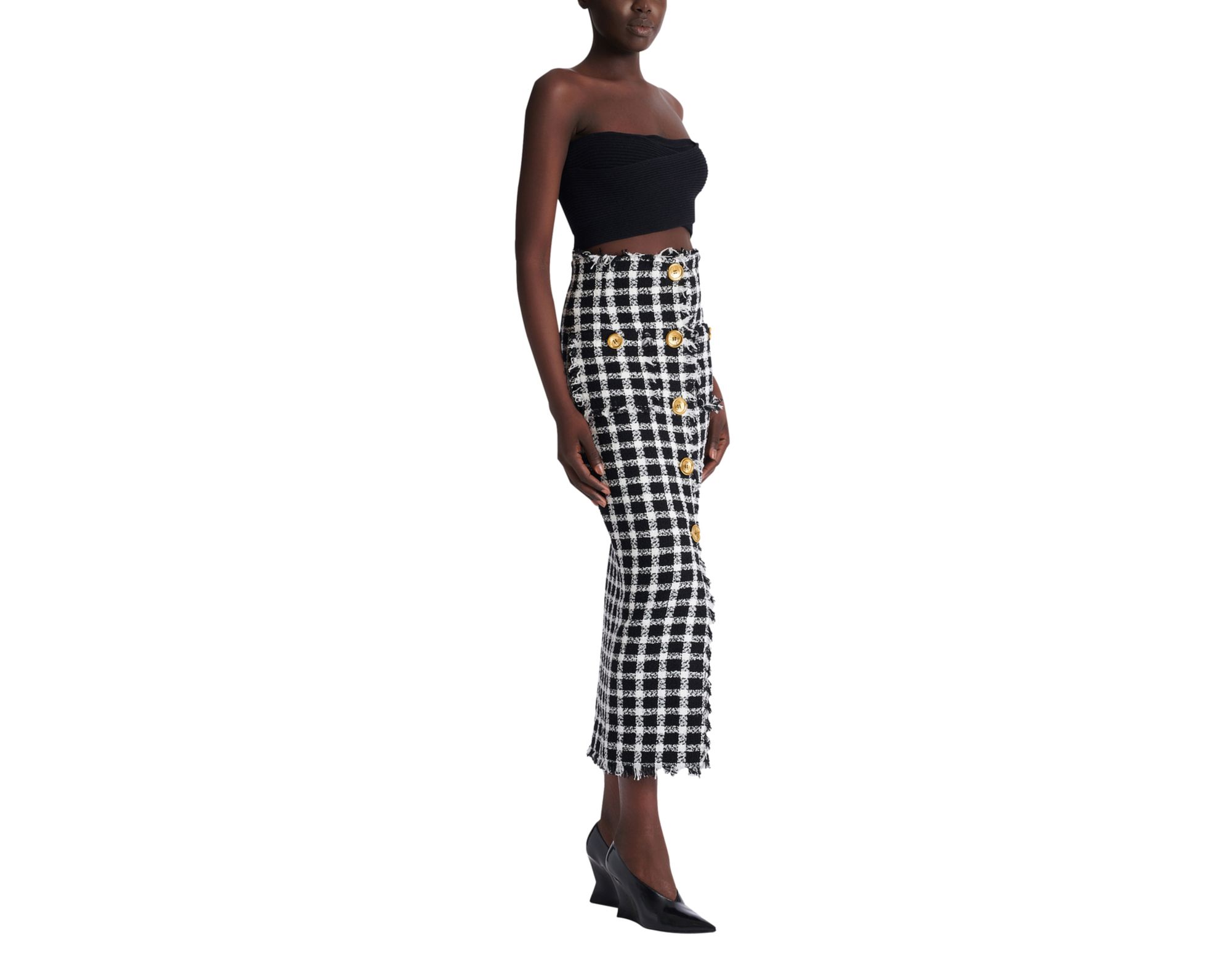Long Gingham Tweed Skirt — Image 7