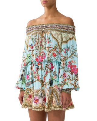 Silk Off The Shoulder Mini Dress