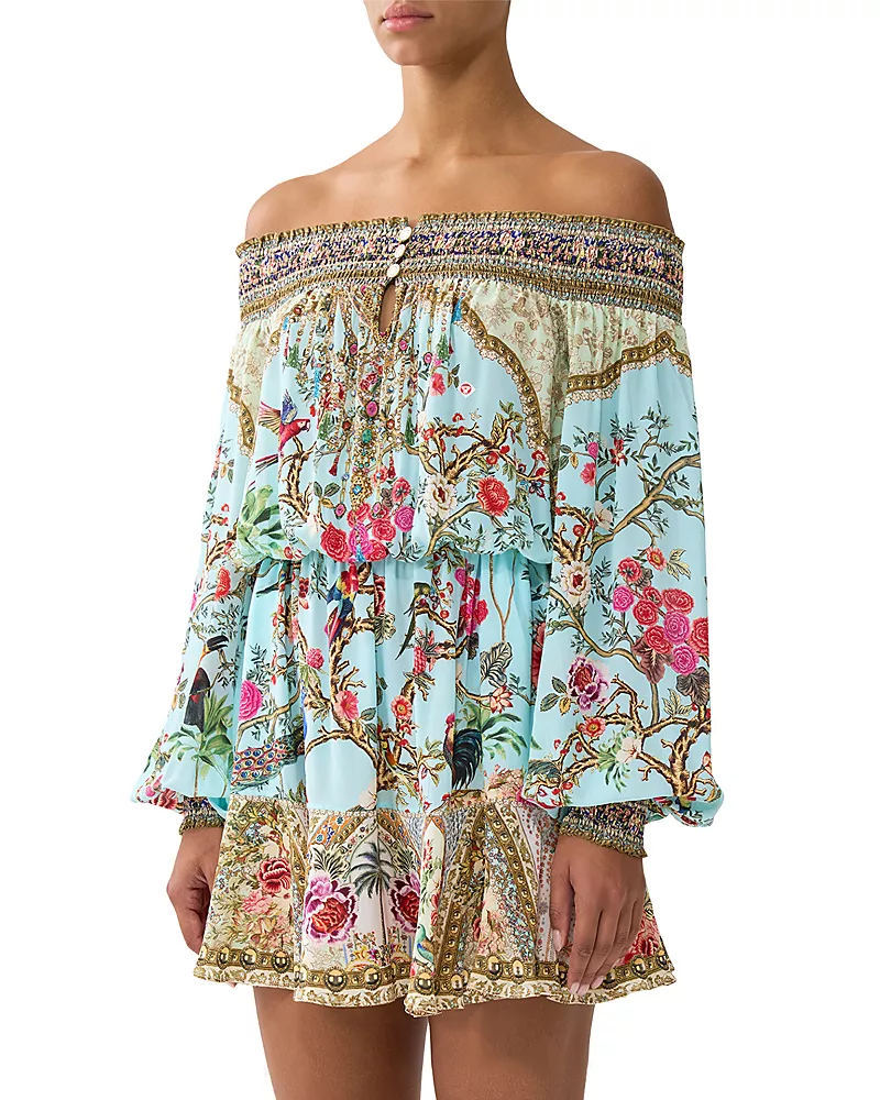 Camilla Silk Off The Shoulder Mini Dress