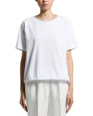Satin Neck Gathered Hem Tee