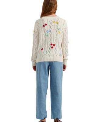 Women s Cotton Hand-Embroidered Floral Sweater