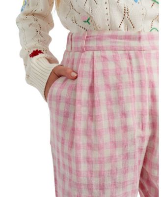  Women s Linen-Blend Gingham Trousers