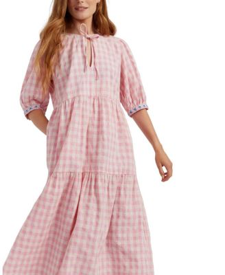  Women's Linen-Blend Gingham Daisy Day Dress