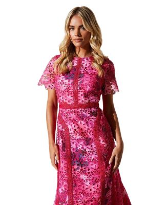 Petite Printed Lace Midi Pencil Dress