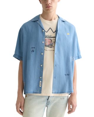 Basquiat Indigo Tencel Relaxed Fit Short Sleeve Shirt