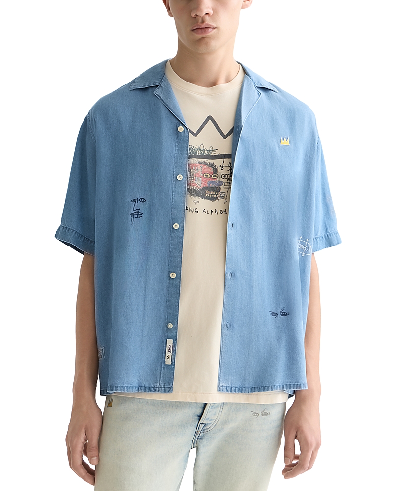 Scotch & Soda Basquiat Indigo Tencel Relaxed Fit Short Sleeve Shirt