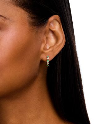 Emerald & Diamond Huggie Hoop Earrings in 14K Yellow Gold
