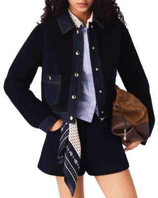  Boucl&eacute; & Denim Detail Jacket