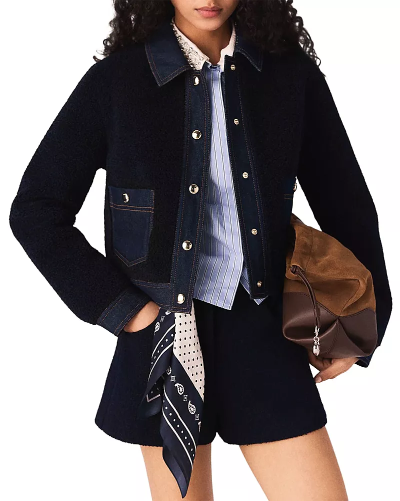 Maje Boucle Denim Jacket