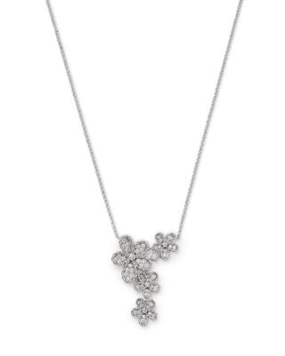 18K White Gold Jasmine Diamond Flower Cluster Statement Necklace, 16-18"