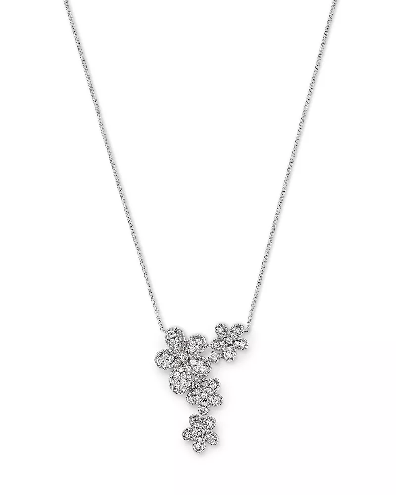 Roberto Coin 18K White Gold Jasmine Diamond Flower Cluster Statement Necklace, 16
