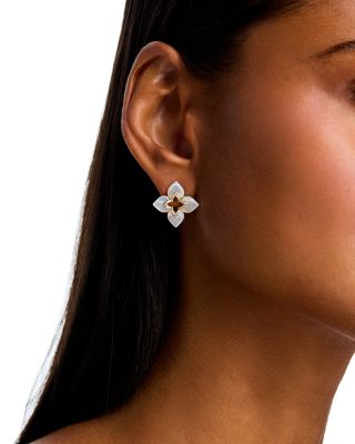 18K Yellow Gold Venetian Princess Mother of Pearl & Diamond Flower Stud Earrings