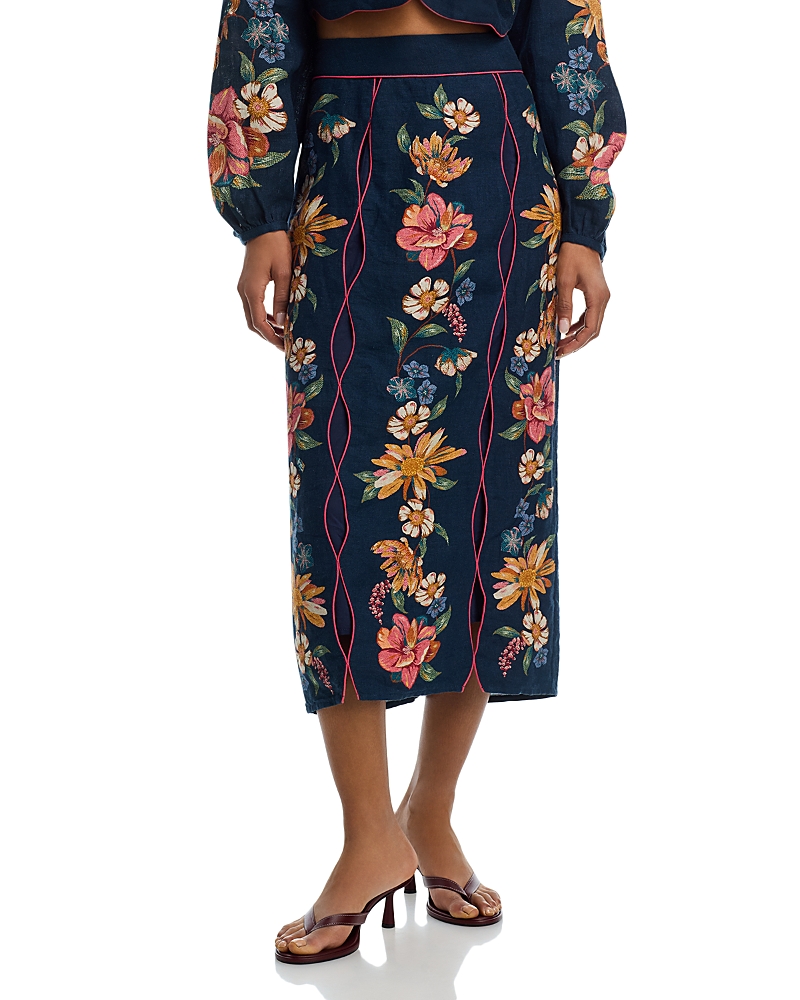 Farm Rio Maira Floral Print Linen Skirt