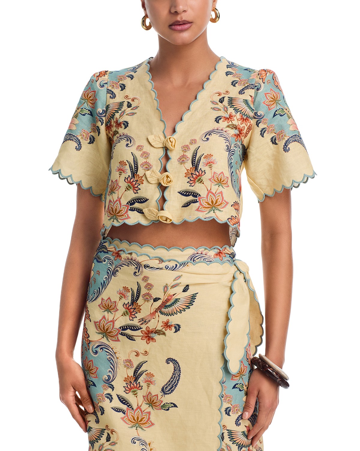 FARM Rio Boho Beauty Cropped Linen Top