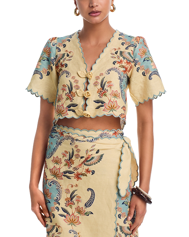 Farm Rio Boho Beauty Cropped Linen Top