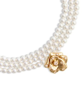 Imitation Pearl Three Layer Rose Choker Necklace, 13.4-17.3"