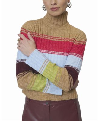  Women's Marley Ribbed Gradient Stripe T-Neck Sweater