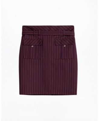  Pinstripe Belted Pencil Skirt