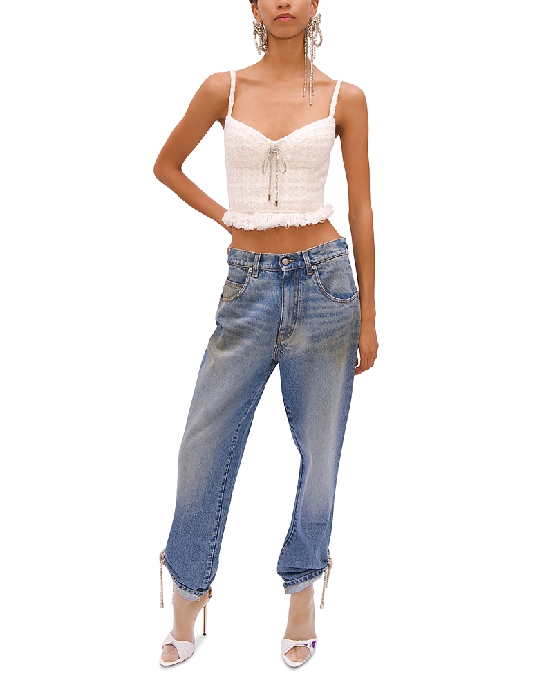 Area Crystal Knot Tie Hem Jeans in Medium Blue