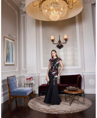  Crepe Mermaid Gown With Floral Embroidery