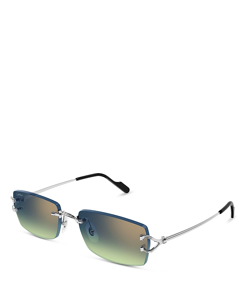 Cartier Rectangular Rimless Sunglasses, 56mm